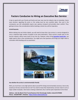 Factors Conducive to Hiring an Executive Bus Service