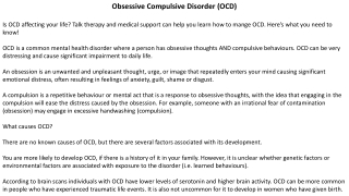 Obsessive Compulsive Disorder (OCD)