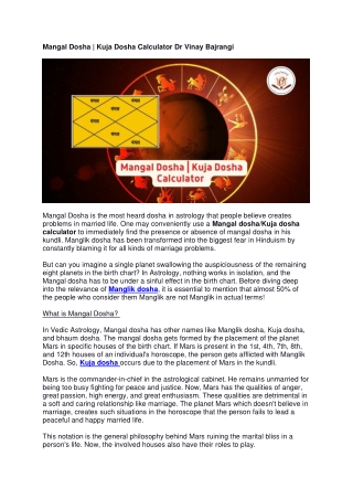 Mangal Dosha | Kuja Dosha Calculator Dr Vinay Bajrangi