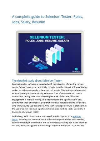 Selenium Tester – A Complete Guide: Roles, Jobs, Salary, Resume