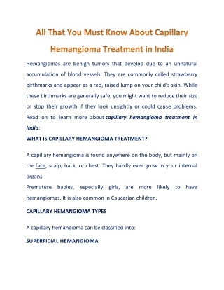 Capillary Hemangioma Treatment in India – 4 Things to Know