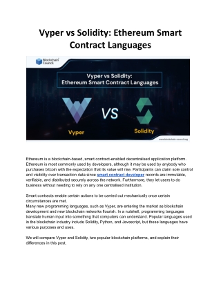 Vyper vs Solidity:  Ethereum Smart Contract Languages
