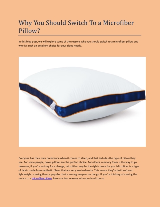 Why You Should Switch To a Microfiber Pillow?