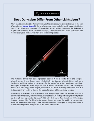 Does Darksaber Differ From Other Lightsabers