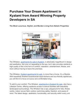 Purchase Your Dream Apartment in Kyalami from Award Winning Property Developers in SA