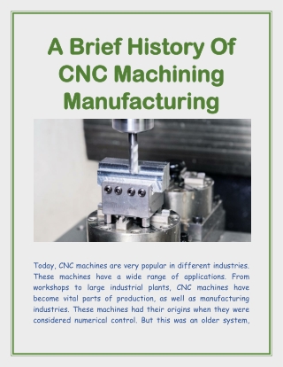 A Brief History Of CNC Machining Manufacturing