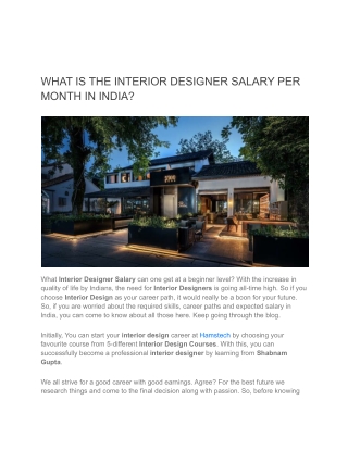 WHAT IS THE INTERIOR DESIGNER SALARY PER MONTH IN INDIA