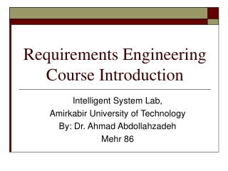 Requirements Engineering Course Introduction
