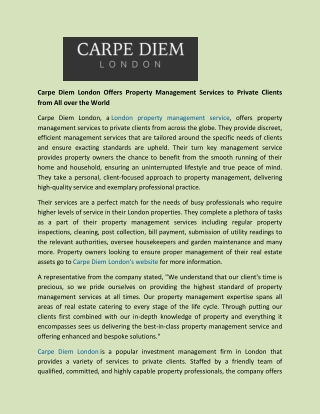 London Property Management Service - Carpe Diem London