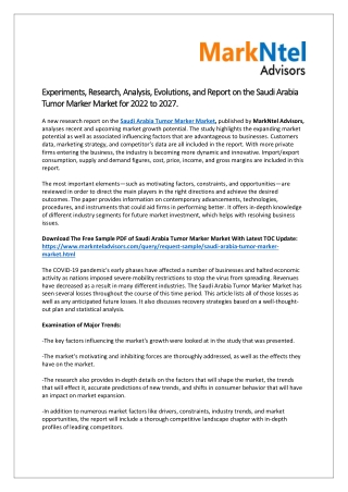 Saudi Arabia Tumor Marker Market Research Report Forecast: (2022-2027)