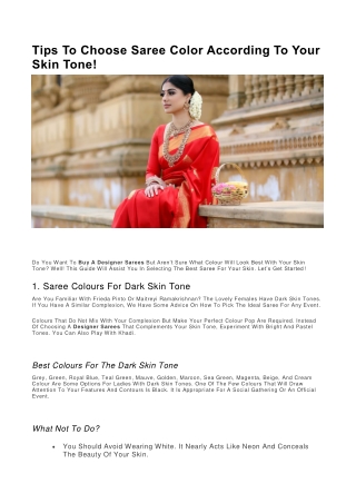 Tips To Choose Saree Color According To Your Skin Tone