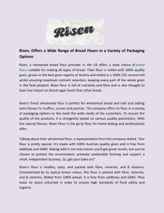 Wholemeal Flour UK - Risen