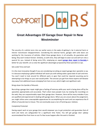 Great Advantages Of Garage Door Repair In New Westminster