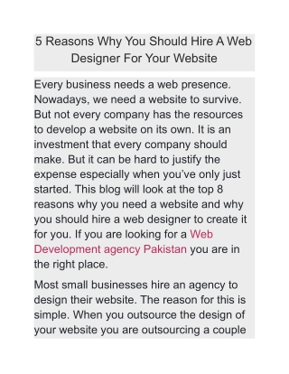 5 Reasons Why You Should Hire A Web Designer For Your Website