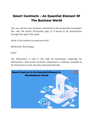 Smart Contracts - An Essential Element Of The Business World