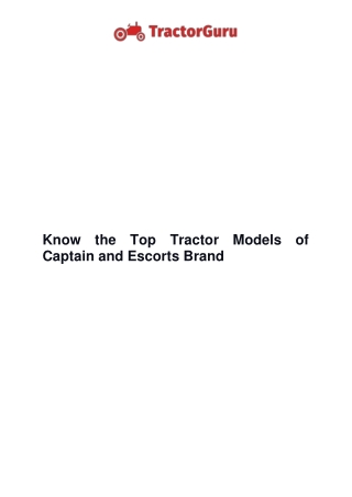 Know the Top Tractor Models of Captain and Escorts Brand