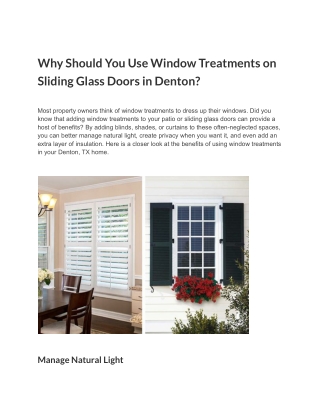 Why Should You Use Window Treatments on Sliding Glass Doors in Denton