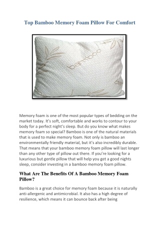 Top Bamboo Memory Foam Pillow For Comfort