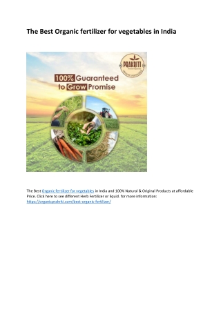 The Best Organic fertilizer for vegetables in India