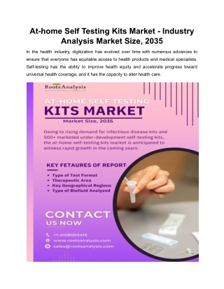 At-home Self Testing Kits Market | Market Size | Industry Analysis | 2035