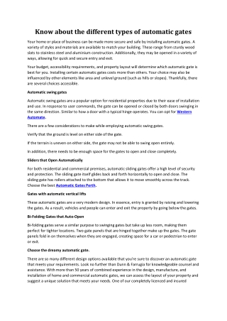 Know about the different types of automatic gates