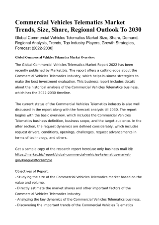 Commercial Vehicles Telematics Market Trends, Size, Share, Regional Outlook To 2