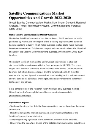 Satellite Communications Market Opportunities And Growth 2022-2030