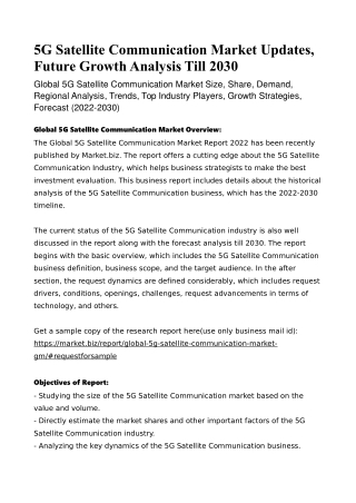 5G Satellite Communication Market Updates, Future Growth Analysis Till 2030