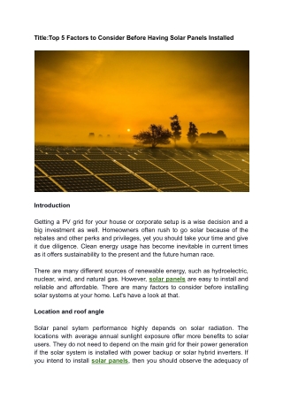 Top 5 Factors to Consider Before Having Solar Panels Installed