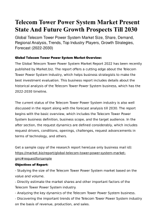 Telecom Tower Power System Market Present State And Future Growth Prospects Till