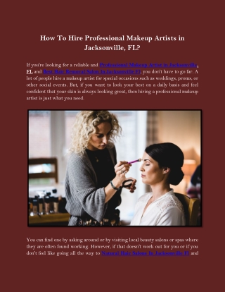 How To Hire Professional Makeup Artists in Jacksonville, FL