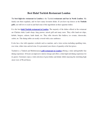 Best Halal Turkish Restaurant London