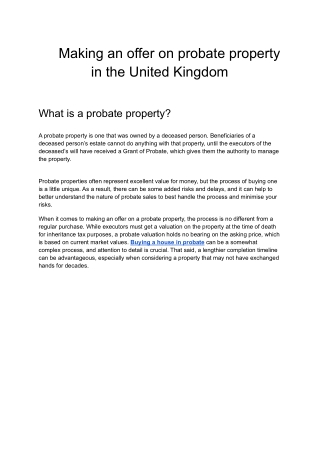 Making an offer on probate property in the United Kingdom