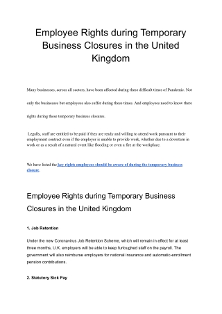 Employee Rights during Temporary Business Closures in the United Kingdom