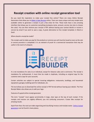 Receipt creation with online receipt generation tool