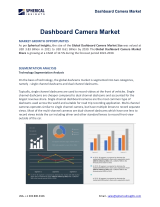 Dashboard Camera Market Size, Share, Growth analysis Forecast 2030