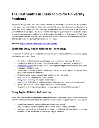 80  Synthesis Essay Topics for Writing Great Essays