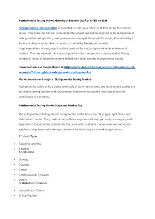 Nutrigenomics Testing Market Growing at Eminent CAGR of 8.45 by 2029