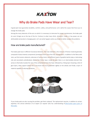 Why do Brake Pads Have Wear and Tear