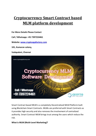 Cryptocurrency Smart Contract based MLM platform development