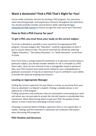 Want a doctorate Find a phD That's Right for you