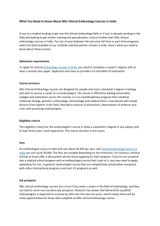 What You Need to Know About MSc Clinical Embryology Courses in India
