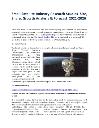 Small Satellite Industry Research Studies Size, Share, Growth Analysis & Forecast 2021-2026