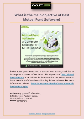 What is the main objective of Best Mutual Fund Software