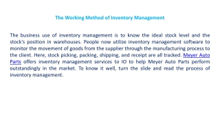 The Working Method of Inventory Management