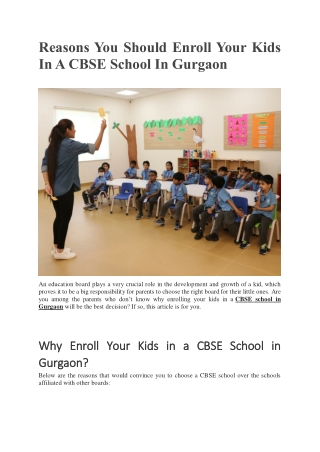 Reasons You Should Enroll Your Kids In A CBSE School In Gurgaon