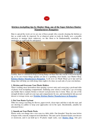 Kitchen stockpiling tips by Shutter Shop, one of the Super Kitchen Shutter Manufacturers Bangalore