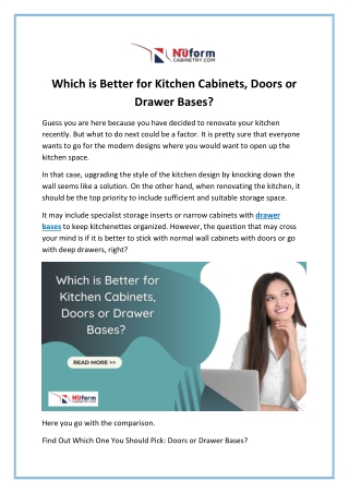 Which is Better for Kitchen Cabinets, Doors or Drawer Bases?