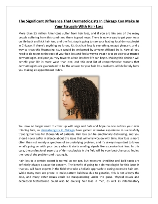 The Significant Difference That Dermatologists In Chicago Can Make In Your Struggle With Hair Loss