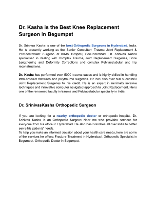 Knee Replacement Surgeon in Begumpet